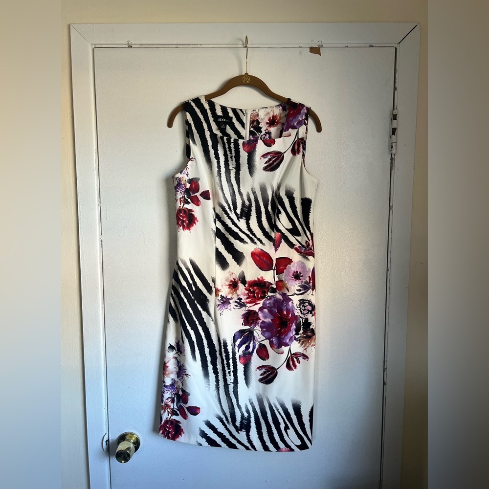 ALYX Sleeveless Square Neck Multicolor Floral Zebra Print Sheath Dress Size 12